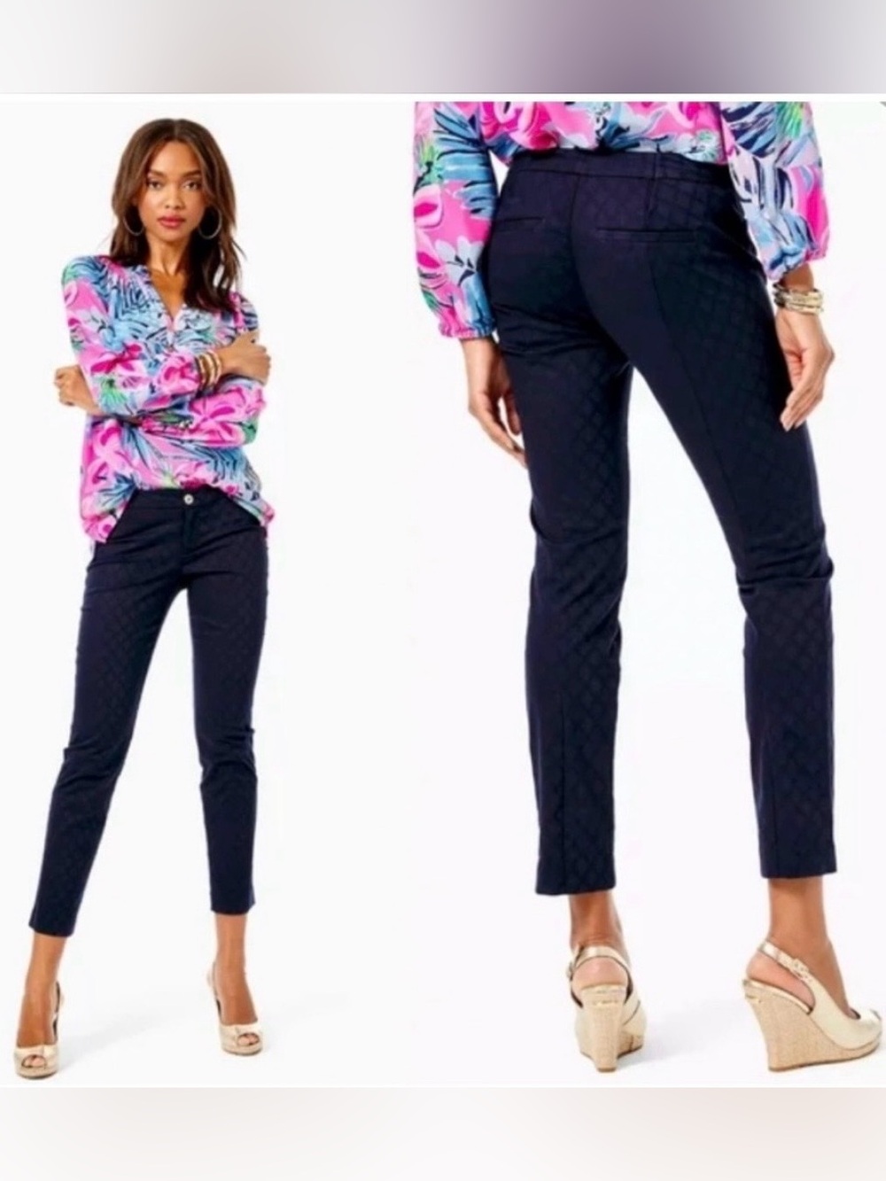 Lilly Pulitzer Kelly Textured Slim Ankle Mid Rise Blue Pant Size 4